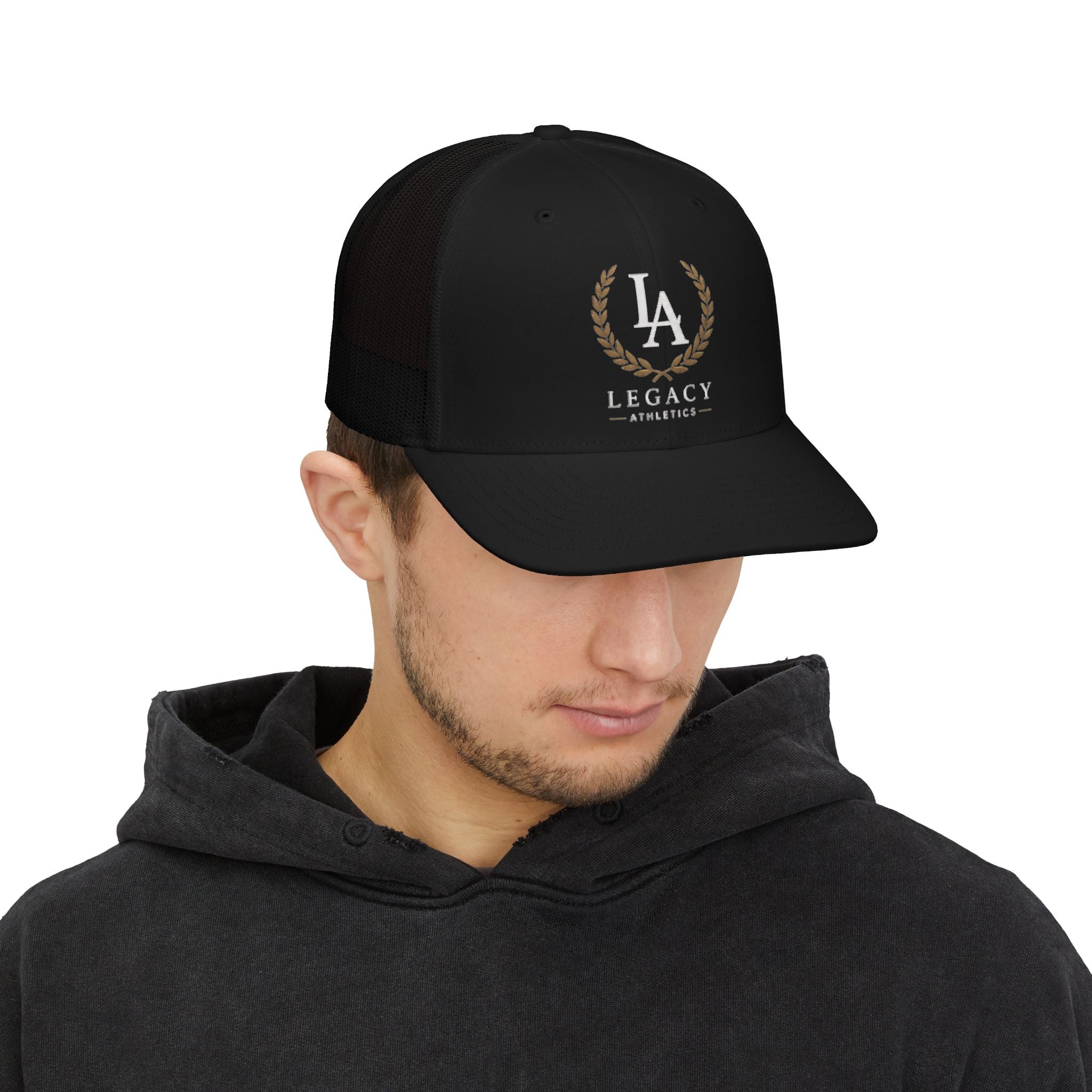 Legacy Athletics Snapback Trucker Cap — LA Laurel Logo Mesh Baseball Hat